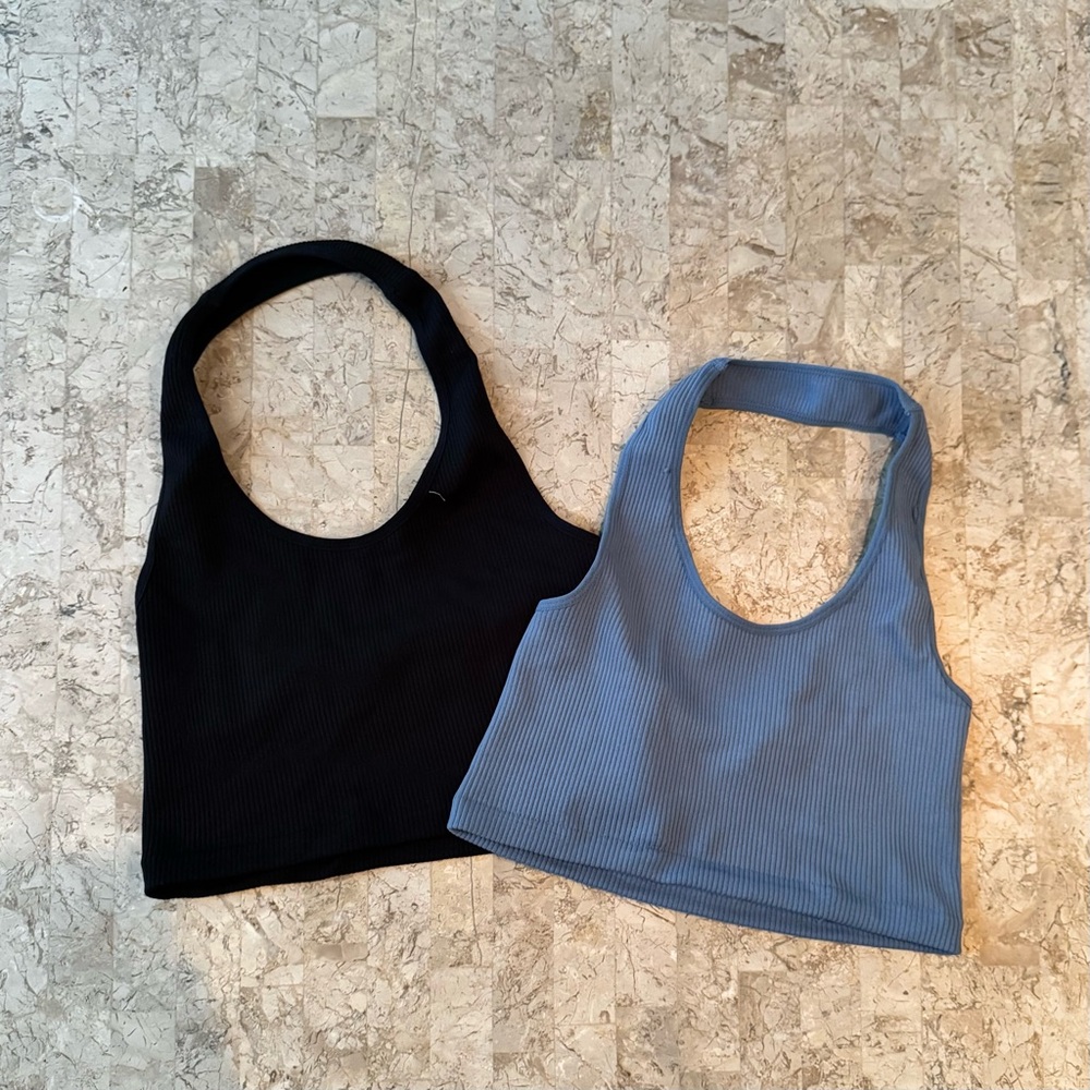 Stylish Black and Blue Women's Halter Tops